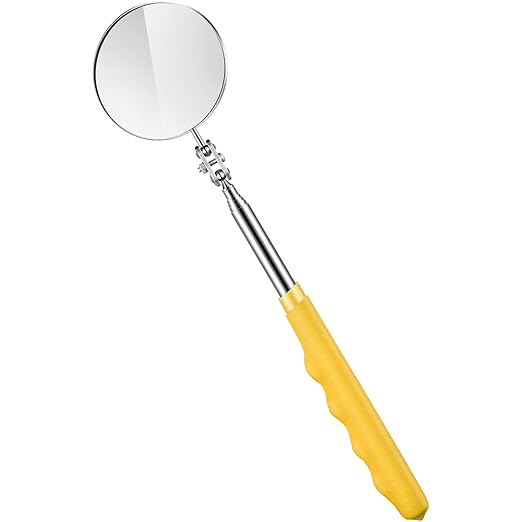1 Pcs Telescoping Inspection Mirror Mechanics Automotive Tool with Long Handle Extendable Mirror on a Stick for Technicians Mechanics Contractors Checking Observation(Yellow,Round)