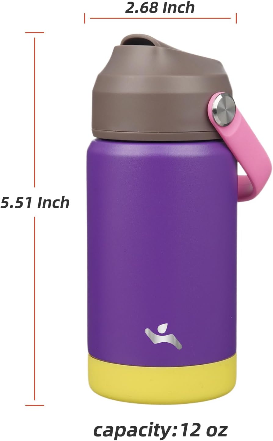 Insulated Water Bottle with Straw Lid,12 oz Stainless Steel Vacuum Metal Bottle with Silicone Handle,Violets