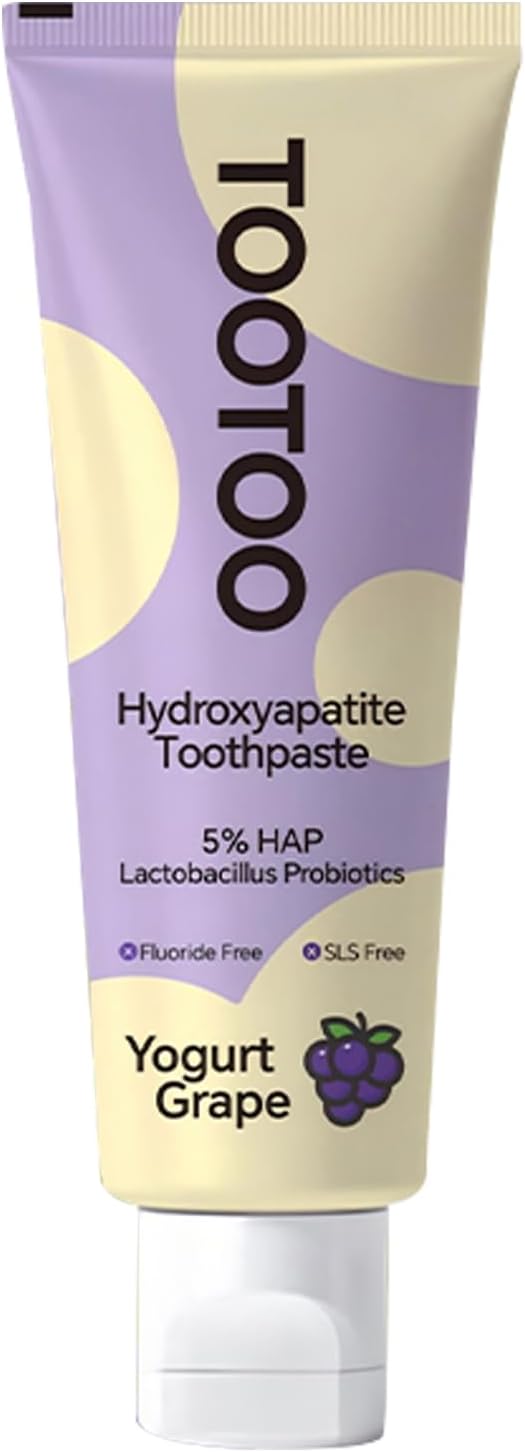 TooToo Kids Hydroxyapatite Toothpaste with Xylitol, Fluoride Free and SLS Free Toddler Natural Toothpaste, Yogurt Grape Flavor, Safe Kids Oral Care(Pack of 1)
