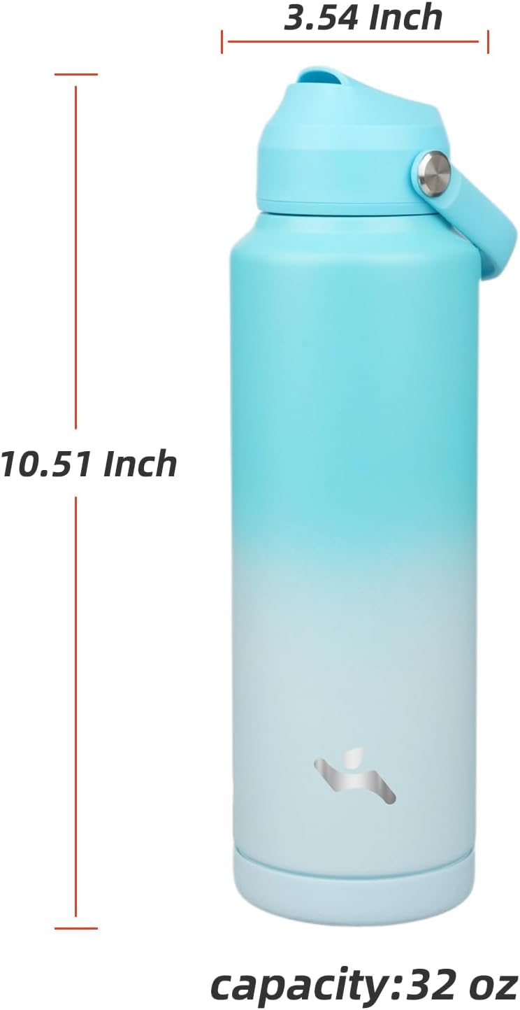 Insulated Water Bottle with Straw Lid,40 oz Stainless Steel Vacuum Metal Bottle with Silicone Handle,Sea Salt