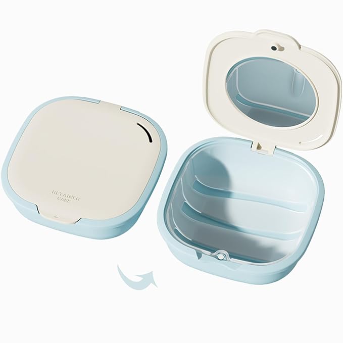 Retainer Case with Vent Holes, Retainer Cleaner Case, Fashion Orthodontic Retainer Case with Mirror