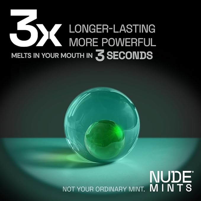 NUDE MINTS | Dual Action Liquid Capsules | Mouth Watering Mint - Lasts 3X Longer - 3X Stronger - Extreme Bad Breath Treatment For Adults - Sugar Free, 0 Calorie - Spearmint - 10 Pack - 300 Capsules