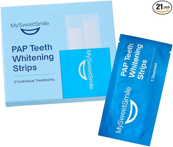 MySweetSmile Pap Teeth Whitening Strips - Enamel-Safe, Sensitivity-Free Formula - 42 Peroxide-Free Whitening Strips - Dentist-Approved - IndyBest Award-Winning Brand - 21 Treatments - Mint Flavour