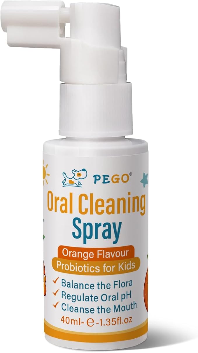 PEGO Kids Oral Spray, Toddler Toothpaste Helper for Daily Oral Care and Fresh Breath, Kid's Mouth Spray with Fluoride Free for Newborn to Preschoolers (40ml*1, Orange)