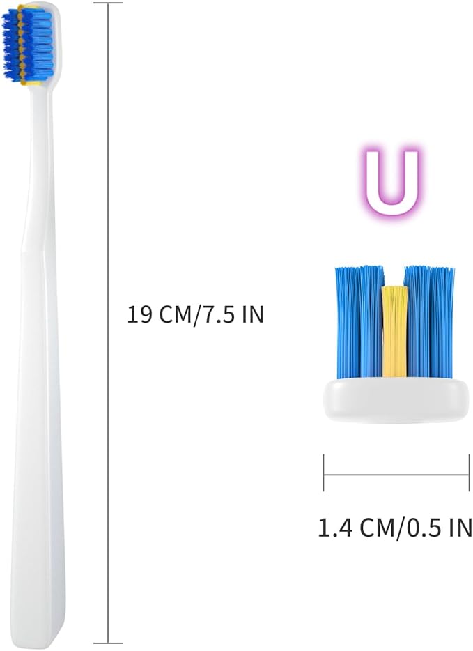 4 Pcs Orthodontic Toothbrush for Braces U-Shaped Soft Bristle with 4 Toothbrush Head Cover（Blue+White (4 Pack)