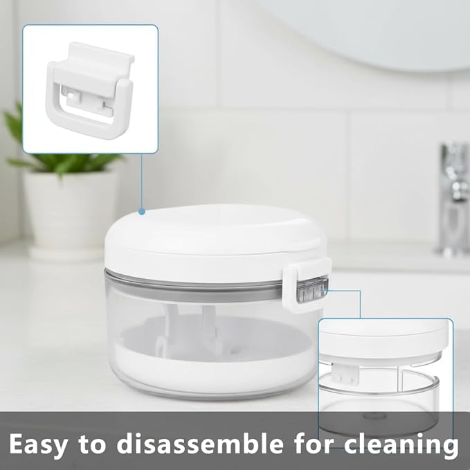 Leak-proof denture cup and travel case with mirror, brush, filter and tools. Multi-purpose denture cleaning kit with filter for denturesretainers and aligners