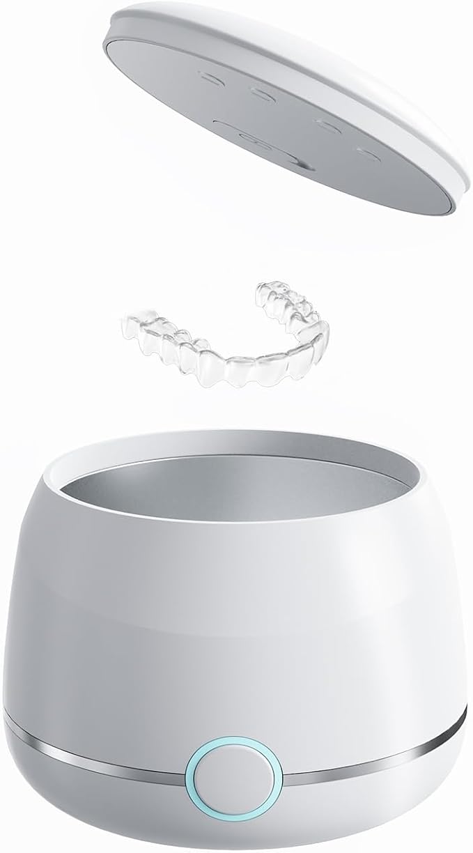 Ultrasonic Retainer Cleaner Machine Pro, Quickly Completes Denture Brushing and Bathing, Deep Cleaning, and Effectively Prevents Aligner Discoloration - White