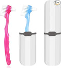 2-Piece Denture Cleaning Brush Set - Multi-Layered Bristles False Toothbrush with Ergonomic Handle and White Carrying Case for Fake Teeth Cleaning, Travel-Sized Oral Care Tool (Blue&Red, One Size)