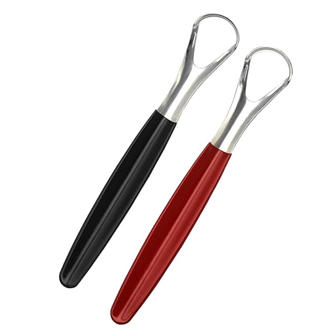 GANAZONO 2pcs Tongue Brush Stainless Steel Tongue Scrapers Oral Care Tool for Family