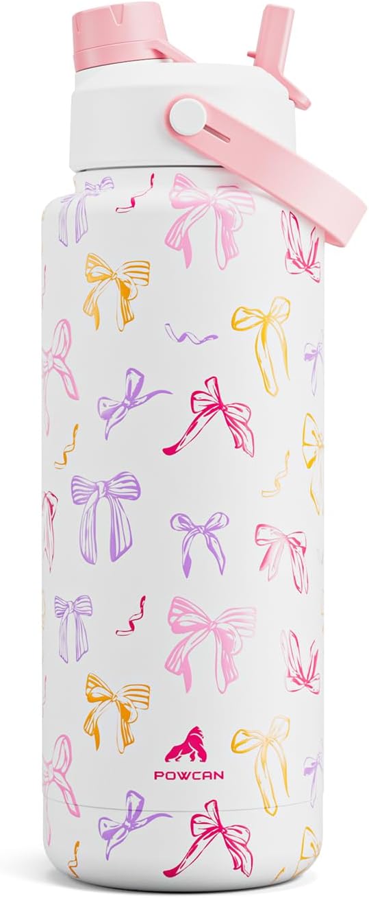 40 oz Insulated Water Bottle with 2-in-1 Straw and Spout Lid, Keep Cold 24H, Leak-Proof, BPA-Free, Double Wall Stainless Steel Water Bottle for Sports, Gym, Travel, and School (Ribbon Whimsy)