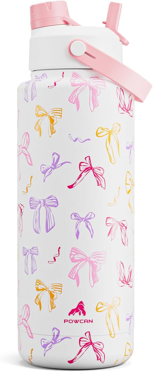 40 oz Insulated Water Bottle with 2-in-1 Straw and Spout Lid, Keep Cold 24H, Leak-Proof, BPA-Free, Double Wall Stainless Steel Water Bottle for Sports, Gym, Travel, and School (Ribbon Whimsy)
