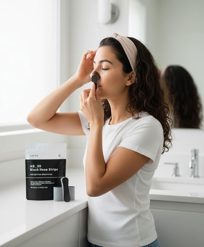 AIR-ON Performance Nose Strips | Nasal Strip for Breathing, Less Snoring & Sleeping Relief | Extra Strength, Wide Body | Drug-Free Adhesive, Athletic Support, Sweat & Oil Proof - Black (30 Pieces)