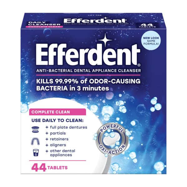 Efferdent Denture Cleanser Tablets, Complete Clean, Cleanser for Retainer and Dental Appliances, 44 Count, (Pack of 8)