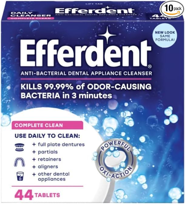 Efferdent Retainer & Denture Cleaner Tablets, Complete Clean, 44 Count, (Pack of 10)