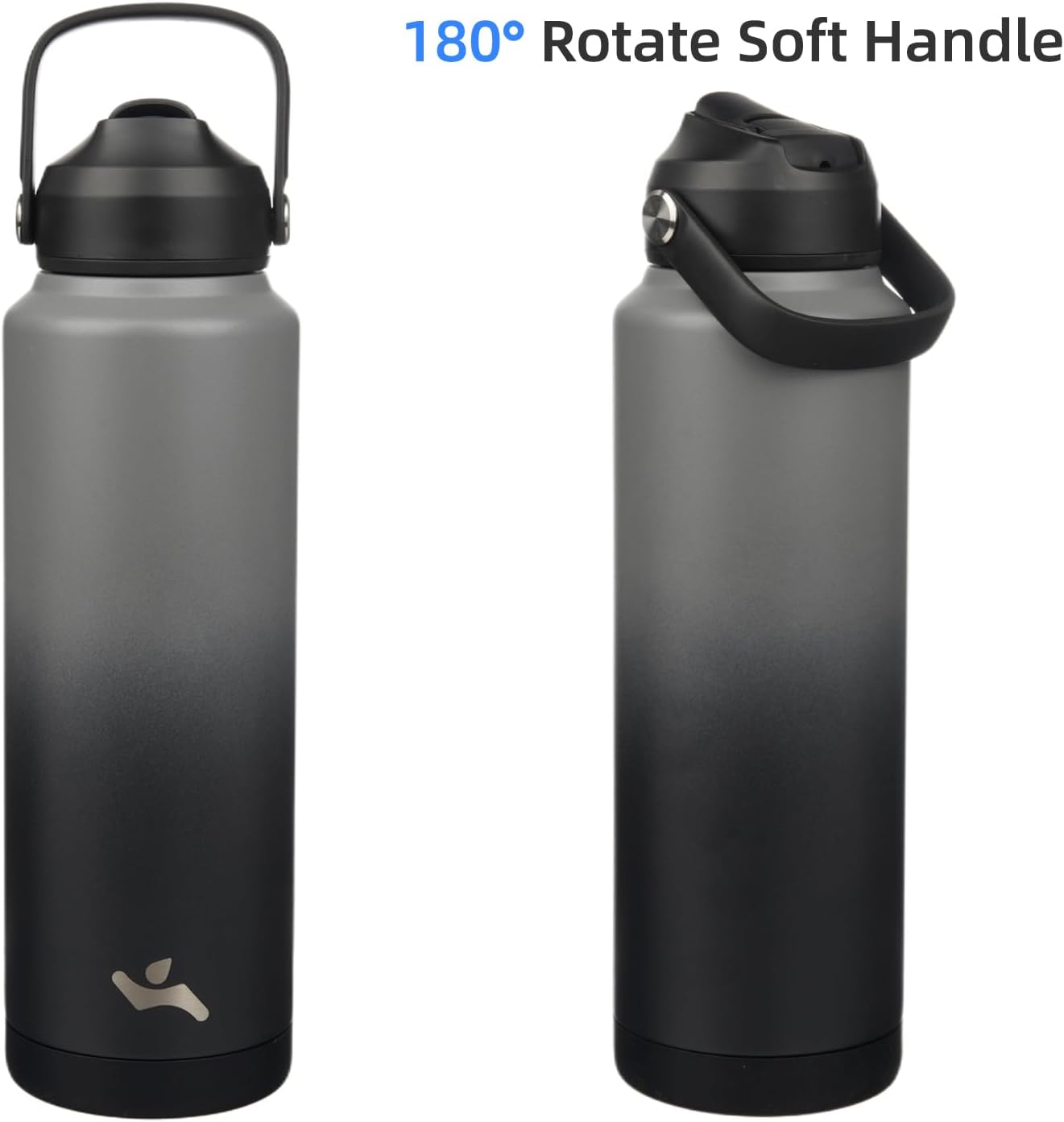 Insulated Water Bottle with Straw Lid,40 oz Stainless Steel Vacuum Metal Bottle with Silicone Handle,Gray Black