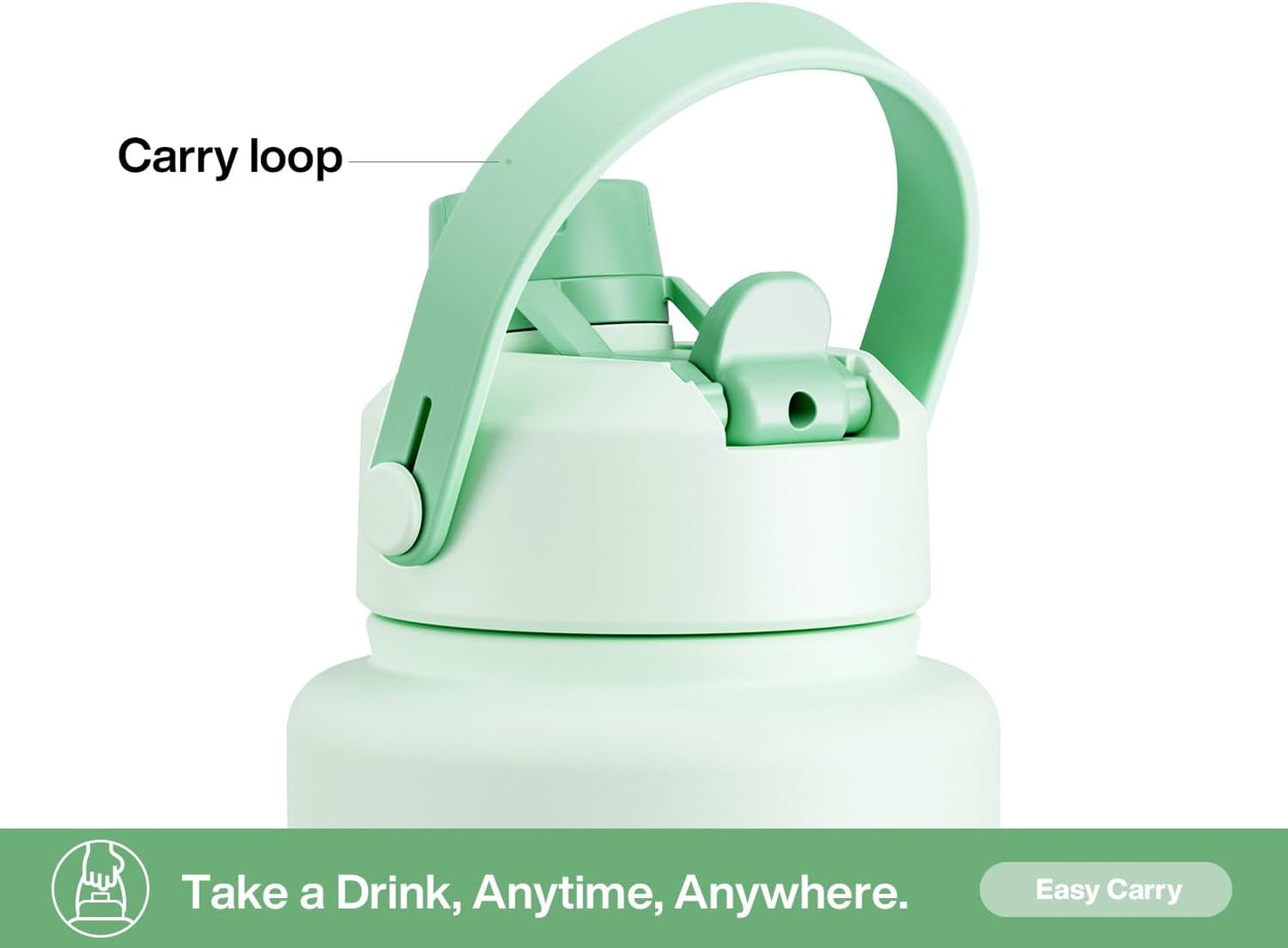 40 oz Insulated Water Bottle with 2-in-1 Straw and Spout Lid, Keep Cold 24H, Leak-Proof, BPA-Free, Double Wall Stainless Steel Water Bottle for Sports, Gym, Travel, and School (Mint)