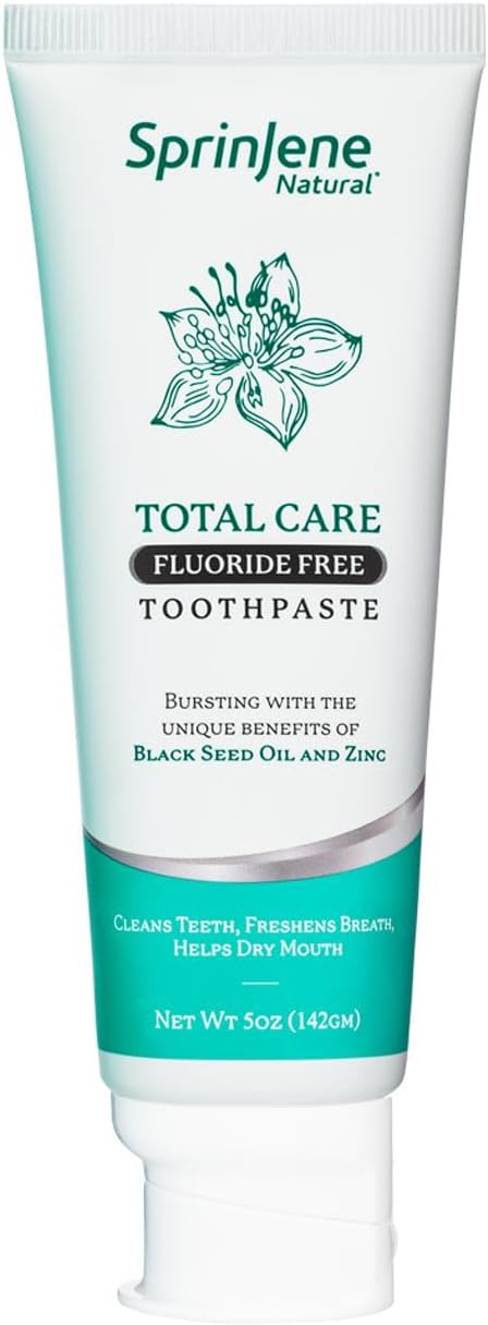 SprinJene Natural Total Care Fluoride Free Toothpaste – Patented Formula with Black Seed Oil & Zinc – Dry Mouth Toothpaste for Fresh Breath & Strong Teeth – Made in The USA (1 Pack)