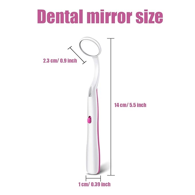 2 Pcs Dental Mirror with Light Tool LED Lighted Teeth Inspection Mirror Anti Fog Curve Angle Dentist Oral Care Tool (Red)