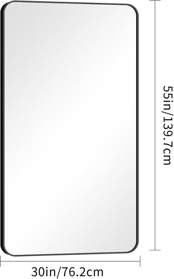 30x55 inch Bathroom Mirror,Black Rectangle Mirror,Wall Mounted Bathroom Frame Vanity Mirror with Round Corner for Bedroom Living Room, Entryway Hangs Horizontal or Vertical