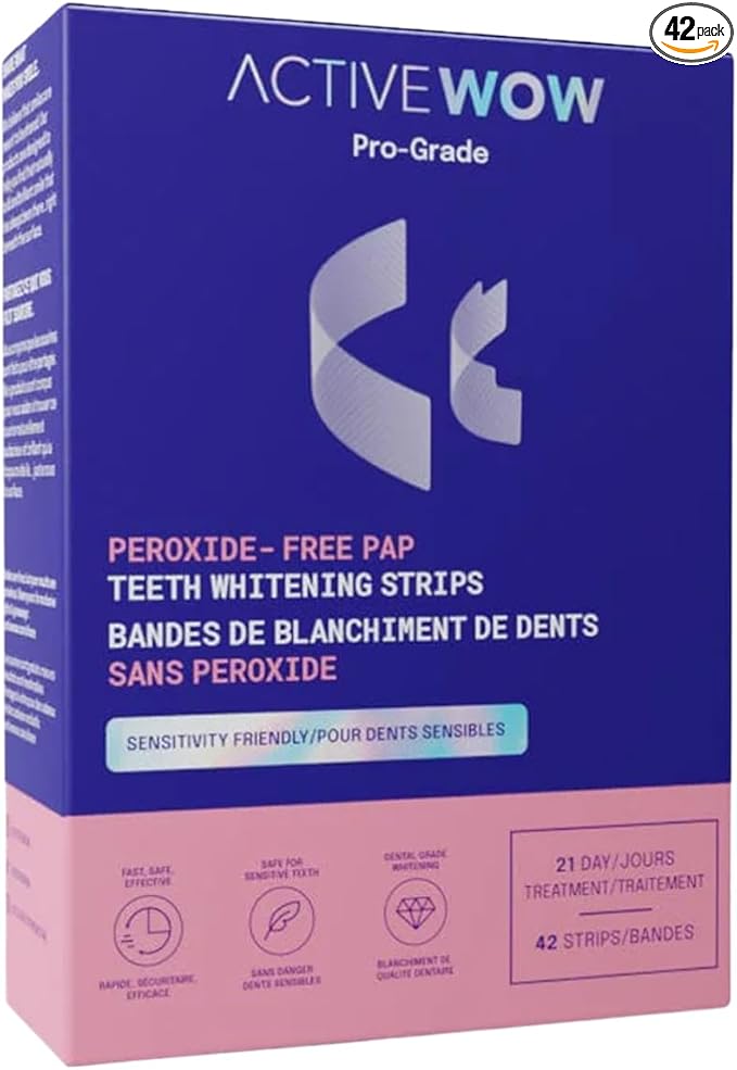 Active Wow 24k White Teeth Whitening Strips - Sensitive Teeth Whitening - 21-Day Kit, 42 Whitener Strips