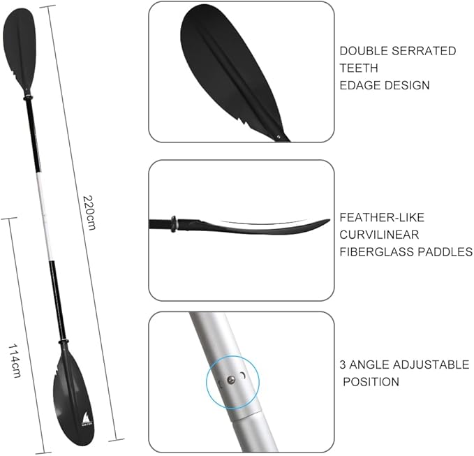 Kayak Paddle - Adjustable 2 Pieces Aluminum Alloy Shaft with Glass Fiber Blade for Surfing,Oar Fishing Easy Packable Travel