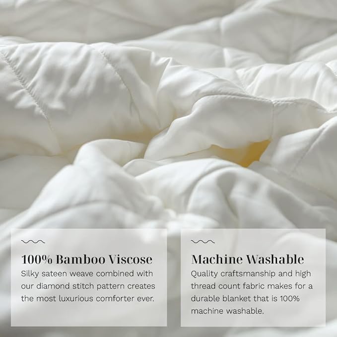 LUXOME Lightweight Blanket | 100% Rayon (Viscose) from Bamboo Fabric & Fill | King/Cal King - 98"x92" | Thermal-Regulating | Ivory