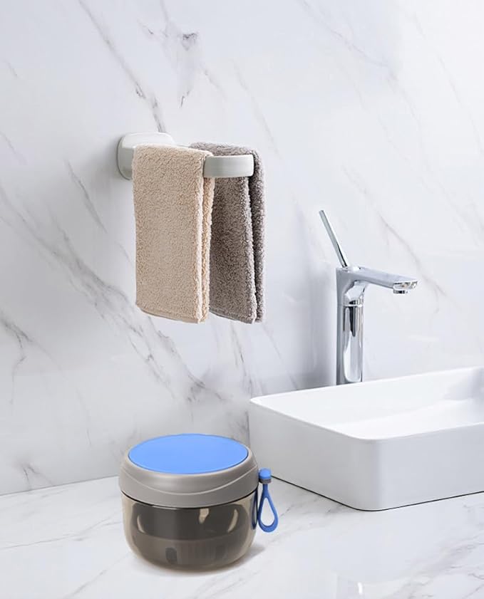 Denture Case, Leak Proof Denture Bath Cup for Travel, Grey Denture Container Cups for Soaking Full & Partial Dentures, Retainers, Mouth Guard with Denture Cleaner Brush, Aligner Removal Tool