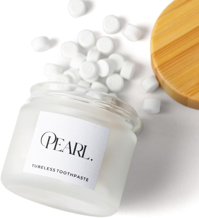Starter Kit: The Pearl Jar & Fluoride Mint Toothpaste Tablets | Dentist Developed | Natural Whitening | TSA Approved | Reusable Packaging (Jar + 62 Tablets)