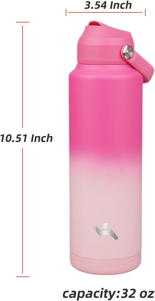Insulated Water Bottle with Straw Lid,40 oz Stainless Steel Vacuum Metal Bottle with Silicone Handle,Cherry Blossom