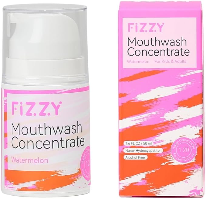 Fizzy Mouthwash Concentrate | Remineralizing Enamel Repair, Nano Hydroxyapatite | 20X Concentrated Travel Size | No Fluoride, Alcohol, Dye | Xylitol, Dry Mouth | Non-Mint | Kids & Adults | Watermelon