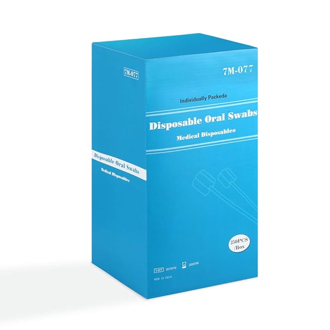 (250 Pack) Disposable Oral Swabs, Sterile Dental Sponge Swabsticks Unflavored for Mouth, Gum Cleaning.