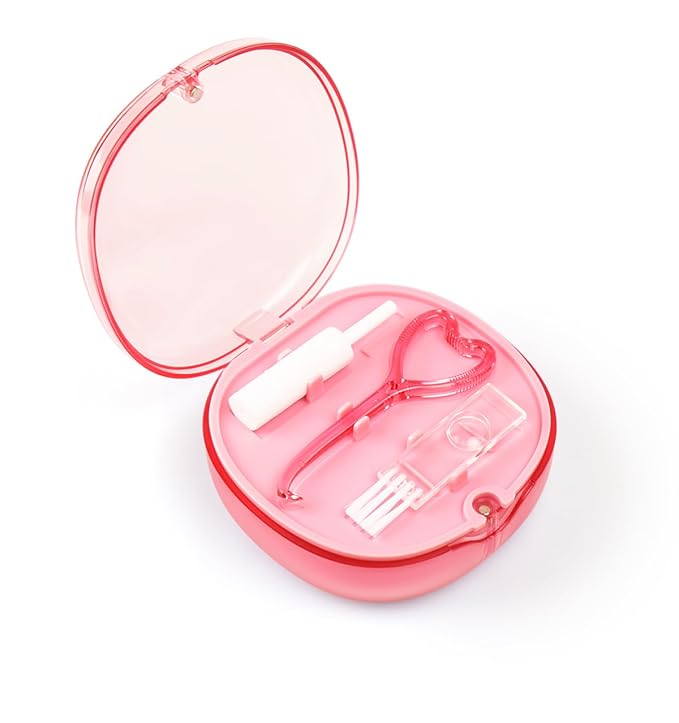 Retainer Case, Aligner Cases for Invisalign, Retainer Holder Case with Removal Tools& Aligners Chewies & Brush, Removable Inner Tray Silicone for Easy Cleaning - Pink