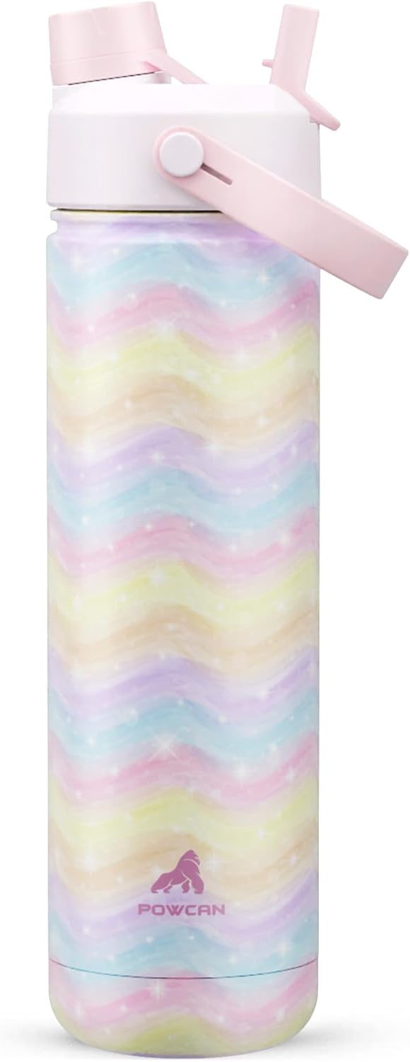 26 oz Insulated Water Bottle with 2-in-1 Straw and Spout Lid, Keep Cold 24H, Leak-Proof, Fits in Car Cup Holder, Stainless Steel Water Bottle for Sports, Travel, Gym, and School (Candy Ripple)