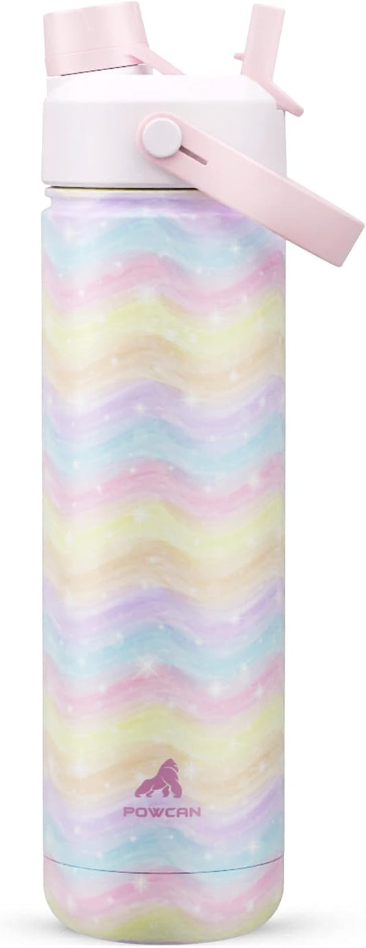 26 oz Insulated Water Bottle with 2-in-1 Straw and Spout Lid, Keep Cold 24H, Leak-Proof, Fits in Car Cup Holder, Stainless Steel Water Bottle for Sports, Travel, Gym, and School (Candy Ripple)