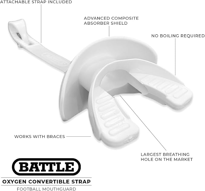 Battle Sports Cross Oxygen Football Mouthguard - Superior Airflow & Better Performance, Maximum Protection & Breathability Football Mouthpiece, Works with Braces - Cross