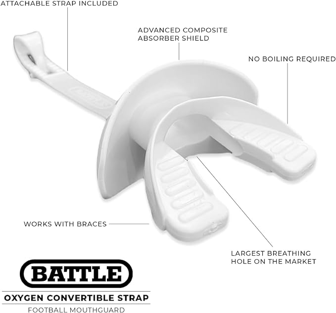 Battle Sports Oxygen Football Mouthguard - Football Mouth Guard with Strap, Superior Airflow & Better Performance, Maximum Breathability, Works with Braces