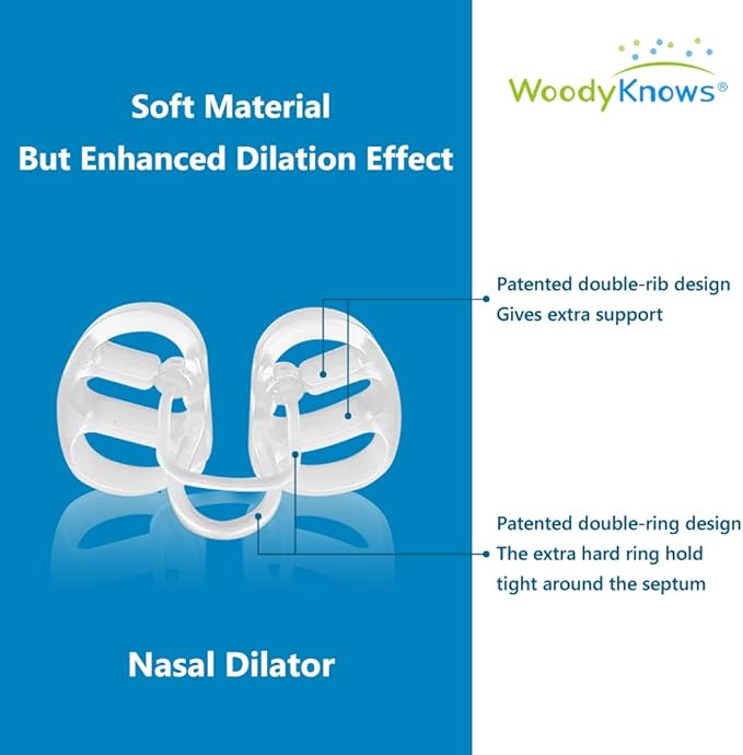 WoodyKnows Super-Support Nasal Dilator, Improves Sleep and Sports Airflow, Nasal Congestion and Nose-Related snoring aid, Uniquely Soft Nose Vents (M 8Pack)