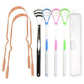 Copper Tongue Scraper Set Tongue Cleaner Kits Plastic Oral Tongue Cleaning Tools Brush for Fresh Breath and Mouth Hygiene Care with Travel Case (3.0” x 5.0”)
