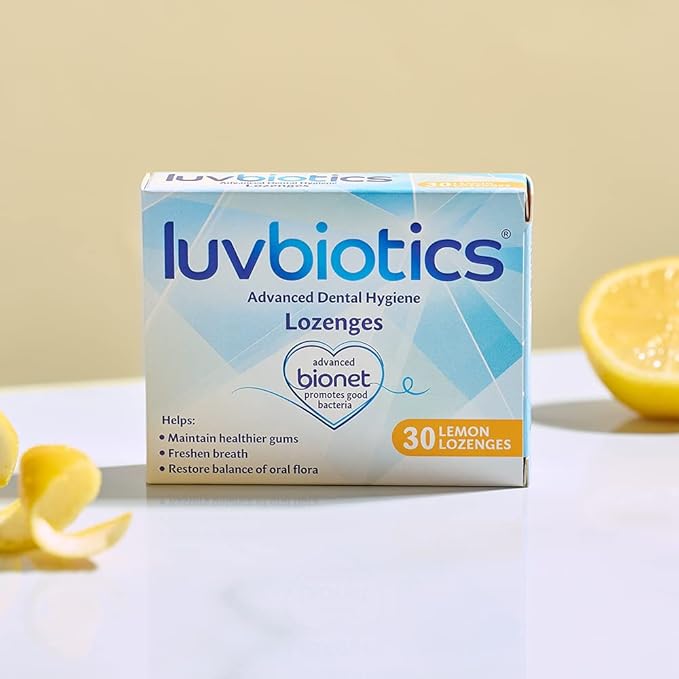 Luv Biotics Sugar Free Lemon Lozenges with Dental Probiotics, Xylitol & Aloe Vera for Bad Breath, Halitosis, Gum Health, Dry Mouth & Oral Care – 30 Lozenges