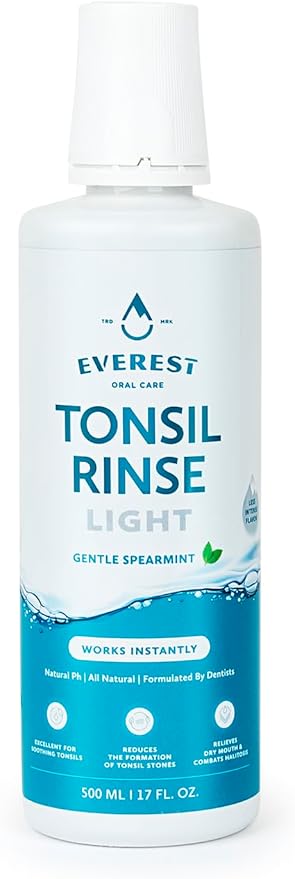 Everest Mouth Wash & Tonsil Stone Remover – Natural Mouthwash or Oral Rinse Liquid to Help Soothe Tonsils, Fight Bad Breath, & Relieve Dry Mouth – Paraben & Alcohol Free Mouthwash, Spearmint
