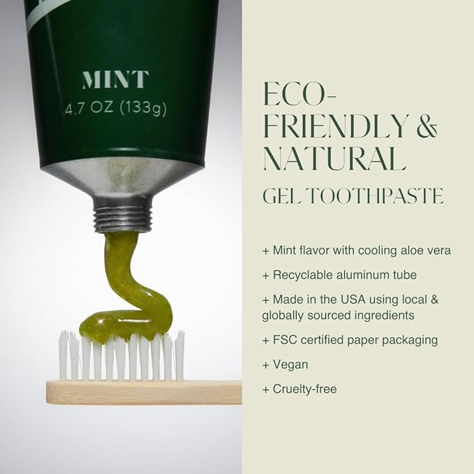 Plus Ultra 2 Organic Fluoride-Free Gel Toothpaste in Aluminum Tube | Eco-Friendly, SLS Free | Made with Aloe, Peppermint, Bamboo Extract | for Sensitivity & Whitening & 1 Toothpaste Squeezer Turn Key