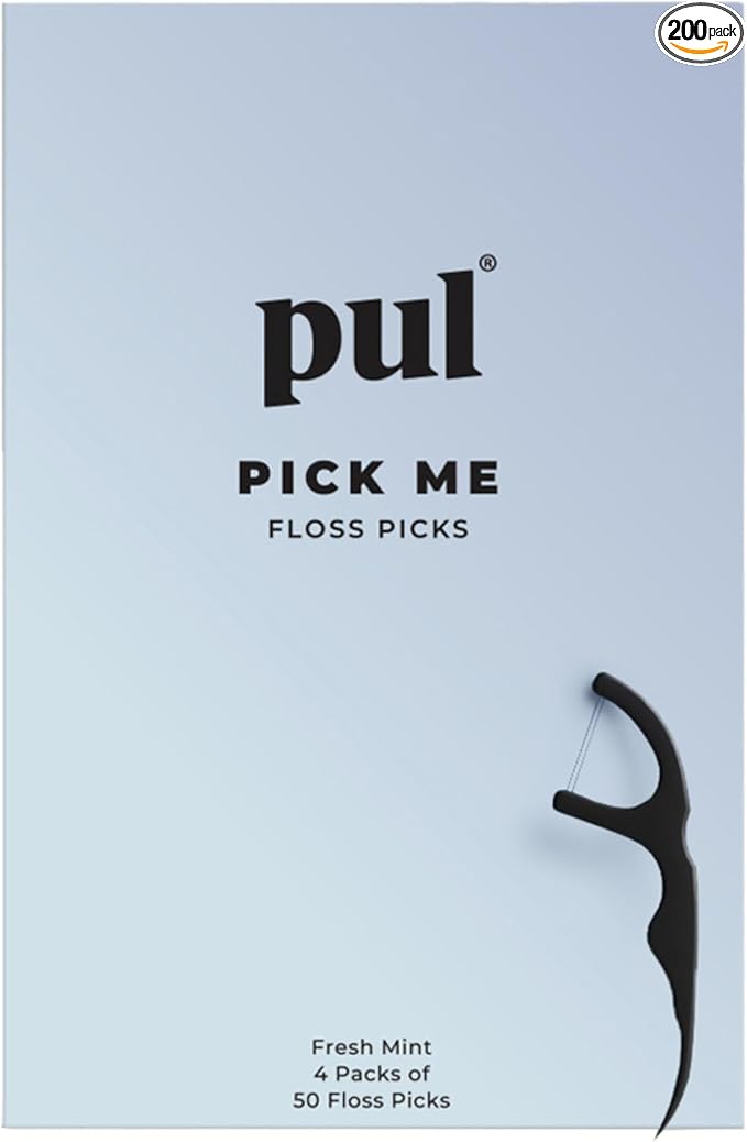 PUL Dental Floss Picks – Mint Teeth Flossers for Deep Cleaning, Removing Food Particles & Plaque – Shred-Resistant Nylon Floss, Plant-Based Handle, Fluoride Free – for Adults & Kids (200 Count)