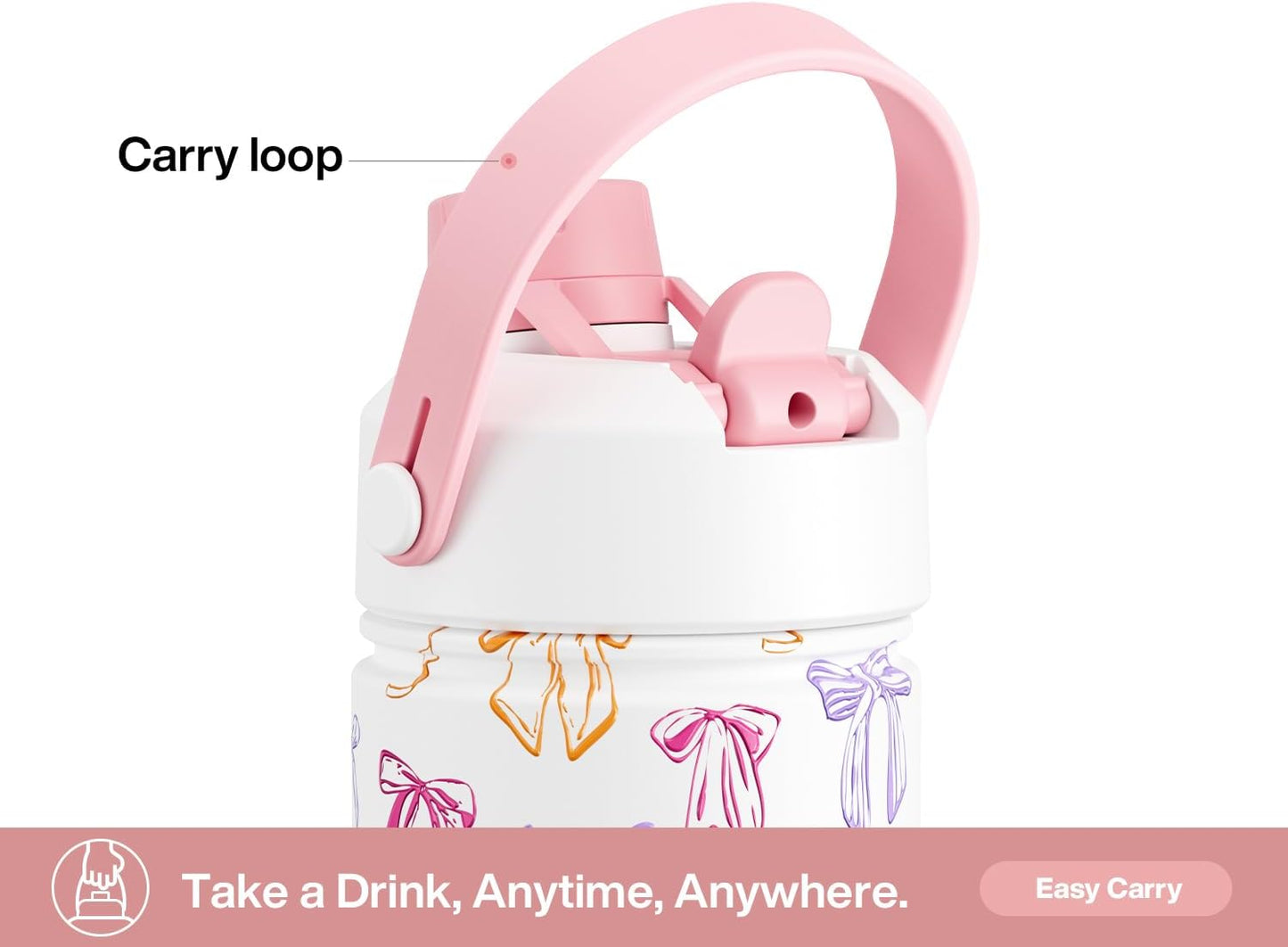 26 oz Insulated Water Bottle with 2-in-1 Straw and Spout Lid, Keep Cold 24H, Leak-Proof, Fits in Car Cup Holder, Stainless Steel Water Bottle for Sports, Travel, and School (Ribbon Whimsy)