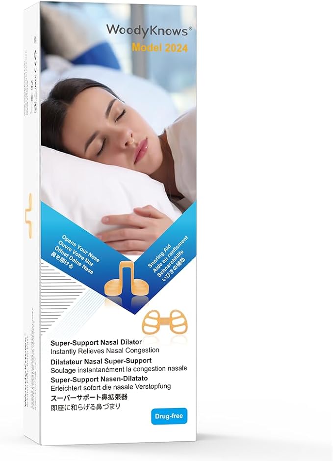 WoodyKnows Super-Support Nasal Dilator, Model Soft and Flexible, Improves Sleep and Sports Airflow, Nasal Congestion and Nose-Related snoring aid (M 4Pack)