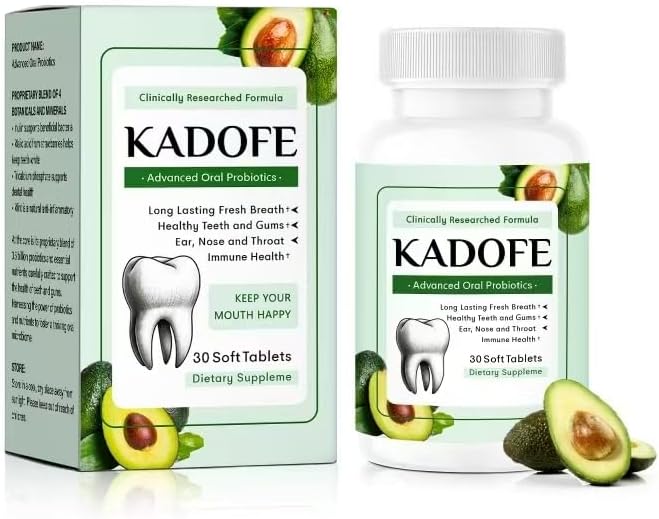 Oral Probiotics for Teeth and Gums & Fresh Breath - Gum Restore & Bad Breath Treatment for Adults |3.5 Billion Advanced Oral Probiotics for Bad Breath, Chewable 30 Tablets (Avocado-1pcs)
