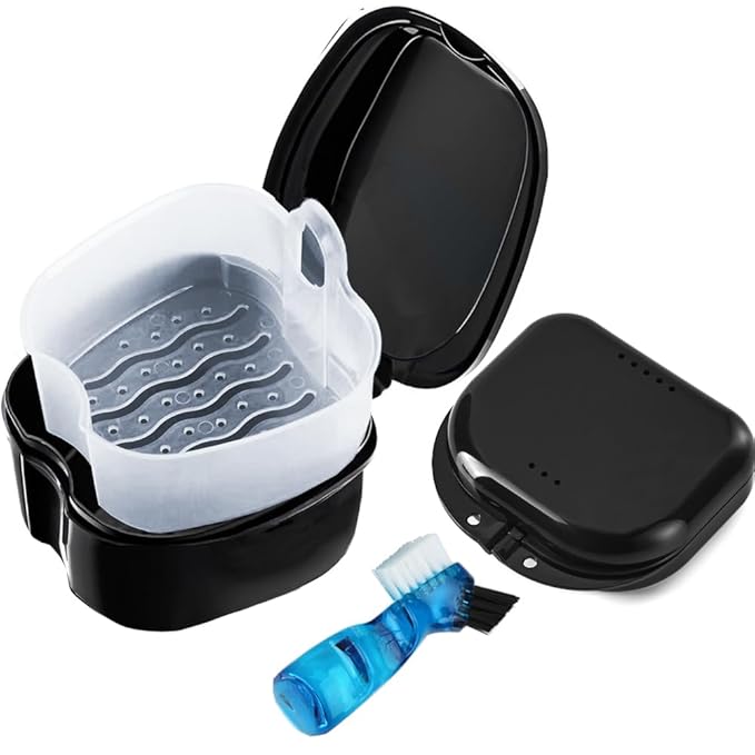 3 Pack Retainer Cleaner Case Partial Denture Cleaning Case Cup and Brush for invisalign Orthodontic soaking