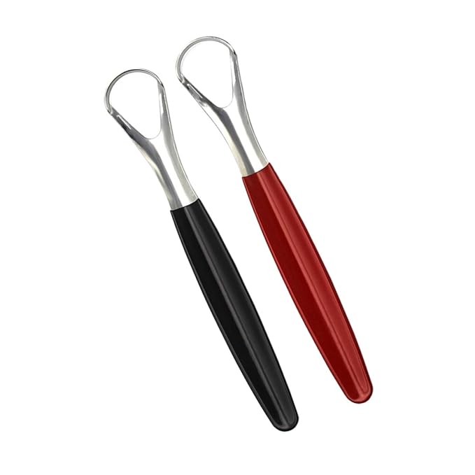 GANAZONO 2pcs Tongue Brush Stainless Steel Tongue Scrapers Oral Care Tool for Family