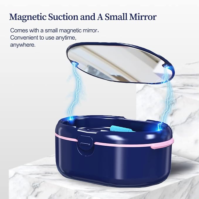 Dentures Case, Denture Bath Case Cup Box Double Layer Dry and Wet Separation Portable False Teeth Container, Denture Cup with Lid for Cleaning Household Office Travel(Blue)