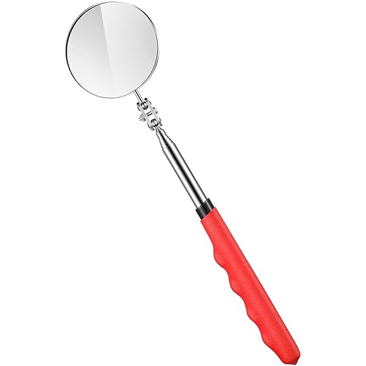 1 Pcs Telescoping Inspection Mirror Mechanics Automotive Tool with Long Handle Extendable Mirror on a Stick for Technicians Mechanics Contractors Checking Observation(Red,Round)