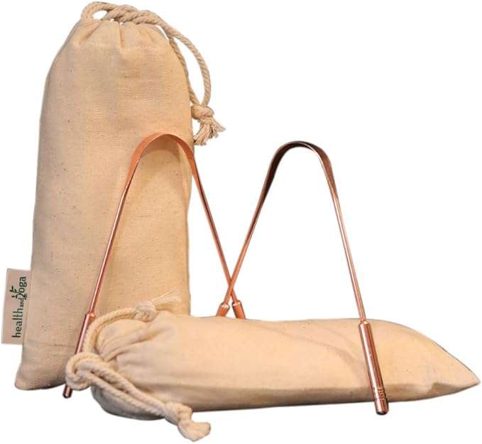 HealthAndYoga™ qSwipe Copper Tongue Cleaner Scraper - Hygienic, Non-Synthetic Grip – Tongue Brush Cleaner (Copper - 2-Pack)